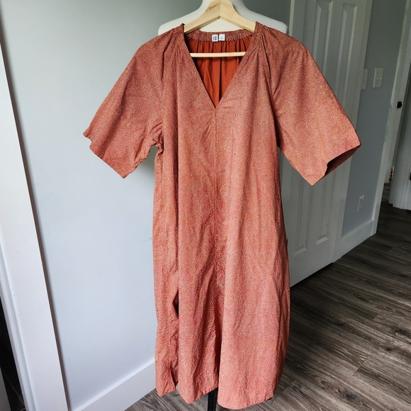 Uniqlo U Seersucker Short Sleeve Dress A Line Midi Cotton Pockets Size Medium - Picture 6 of 13